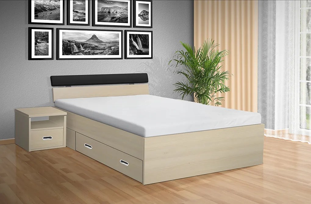 Nabytekmorava Drevená posteľ RAMI -M 160x200 cm dekor lamina: Dub sonoma tmavá, matrac: BEZ MATRACÍ