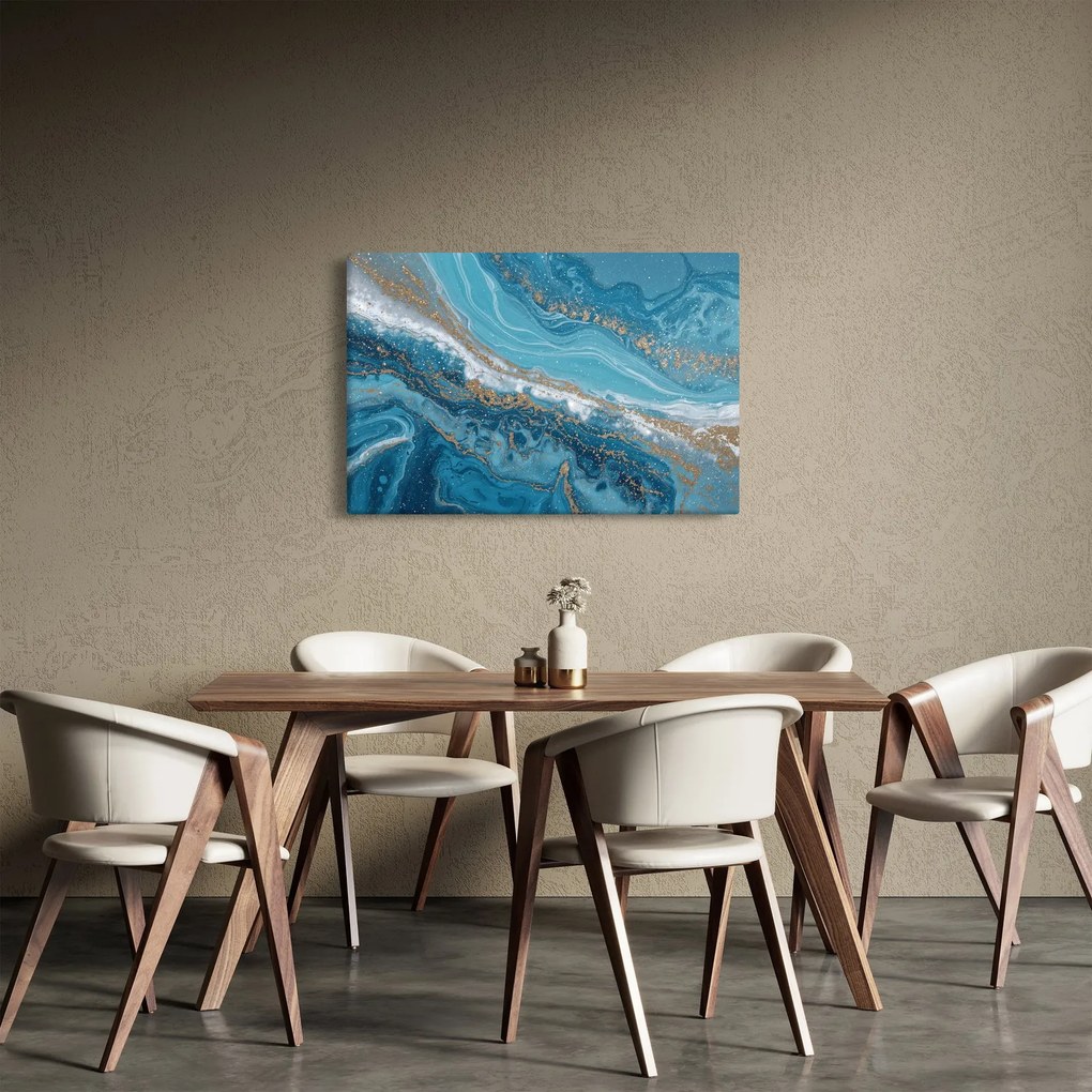 Obraz - Bledomodrý mramor so zlatom I. (90x60 cm)