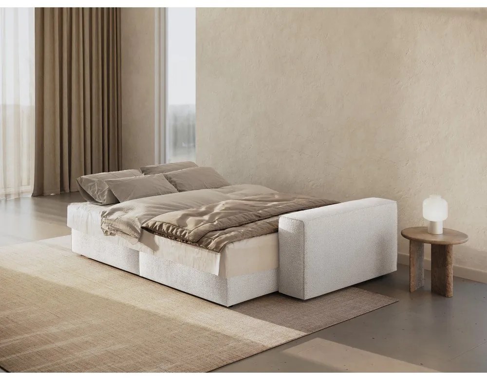 Biela rozkladacia pohovka z textílie bouclé 247 cm Jodie – Micadoni Home