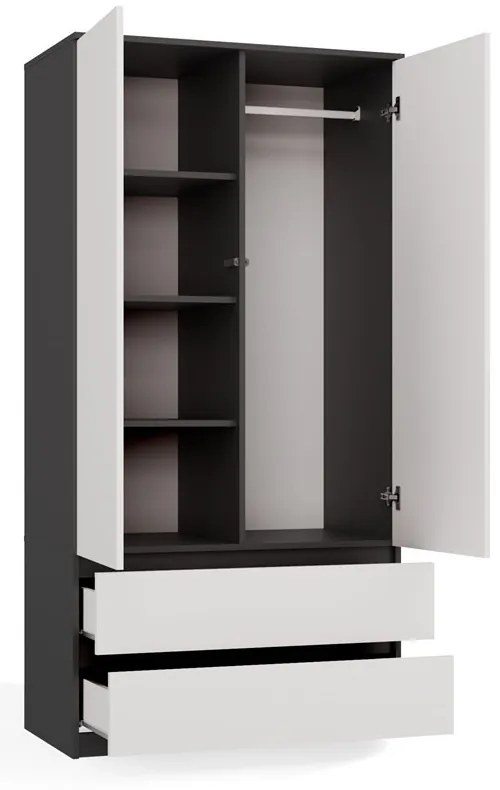 Šatní skříň Malwa SS-90 cm antracit/bílá