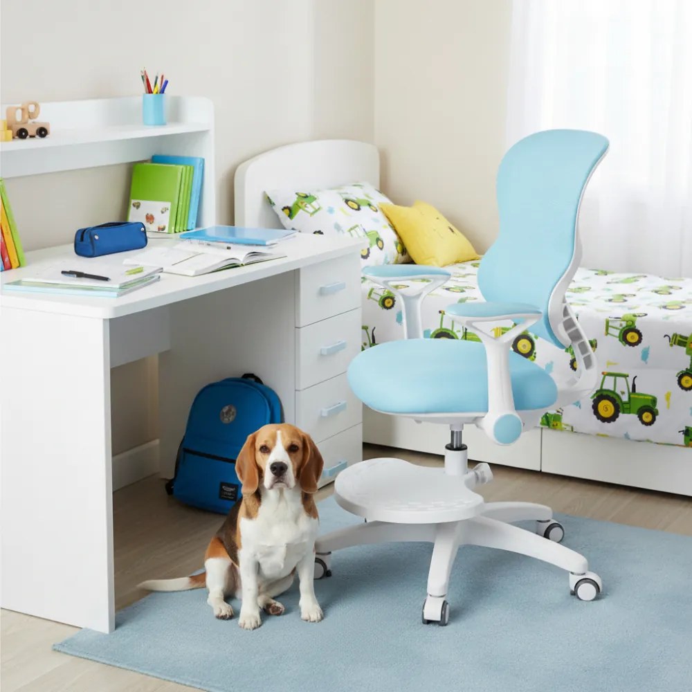 Detská rastúca stolička Neoseat JUNI 006 — látka, prateľný poťah, modrá