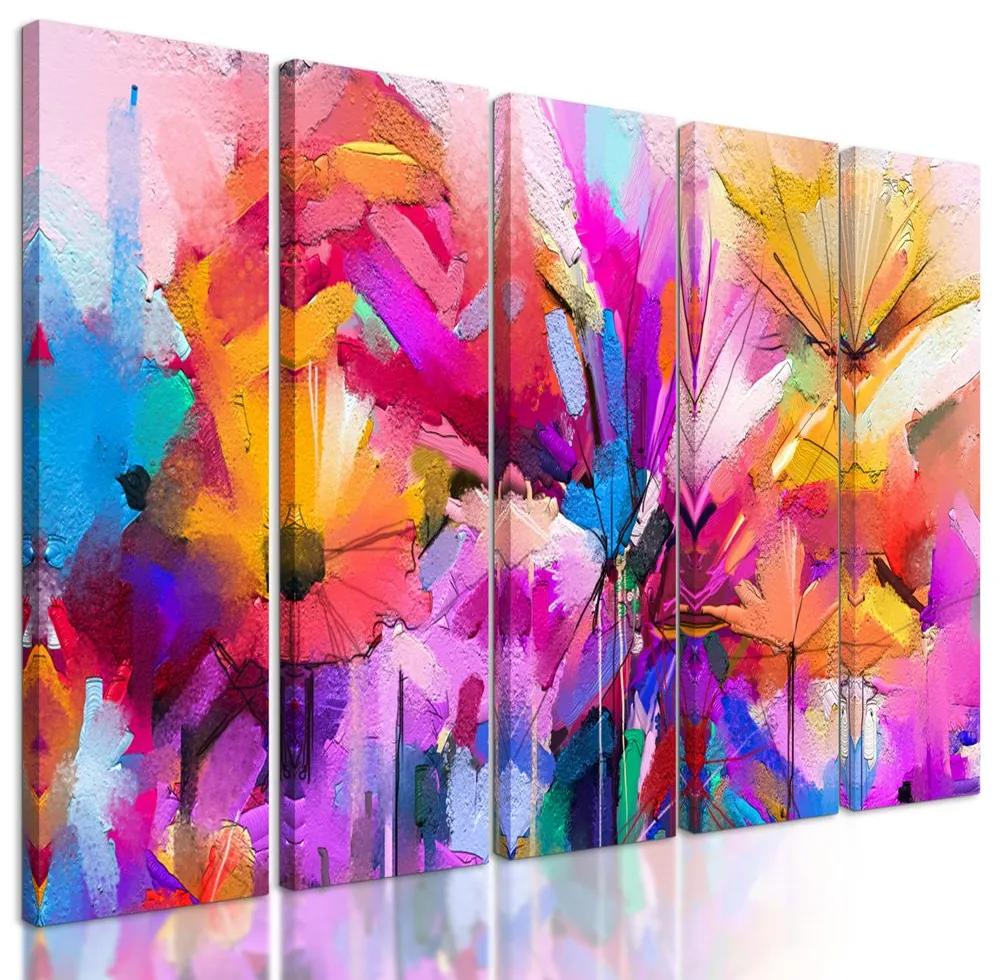 5-dielny obraz pestrofarebné abstraktné kvety