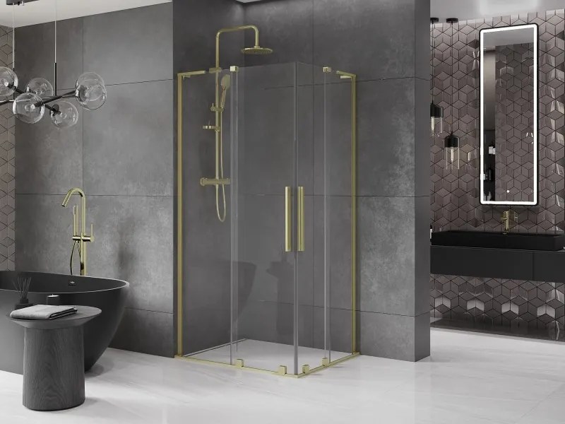 Mexen Velar L Duo, sprchový kút s posuvnými dverami 100 x 90 cm, 8mm číre sklo, zlatá matná, 871-100-090-02-03-55