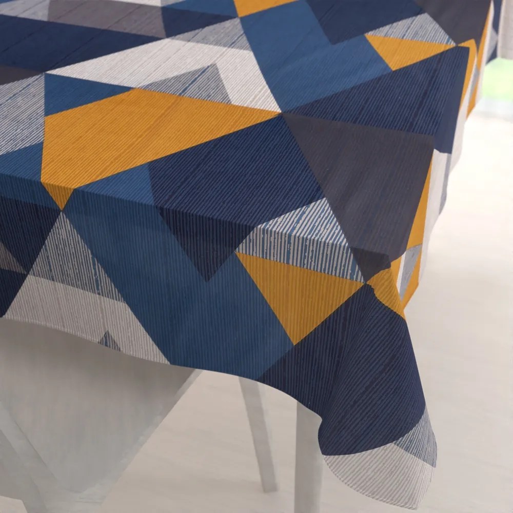 Biante Bavlnený obdĺžnikový obrus Sandra SA-390 Modro-béžovo-oranžové trojuholníky 140x220 cm
