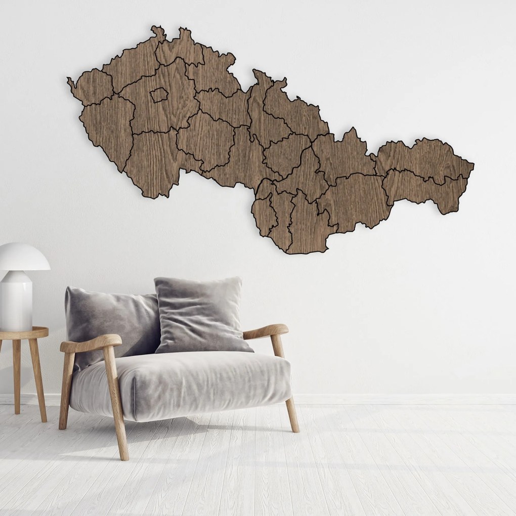 Drevená mapa Československej republiky - Zemepis: HDF - Orech 40 x 23 cm 4403-84131 HDF-M011