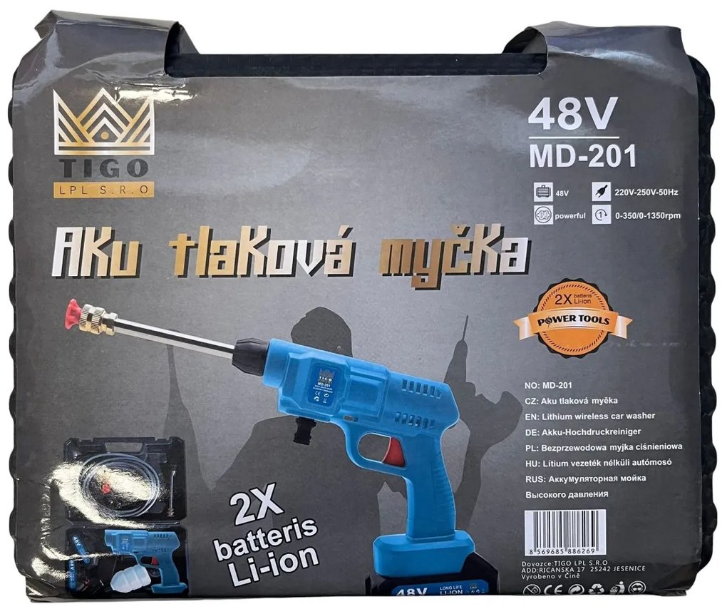 Aku ručný vysokotlakový čistič TIGO MD-201 + 2x batéria + praktický kufrík + príslušenstvo