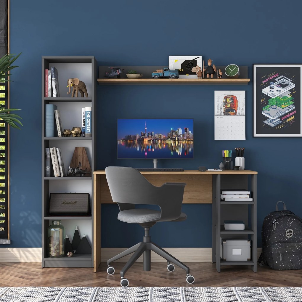 Moderná súprava Megis s písacím stolom, knižnicou a policou orech/antracit