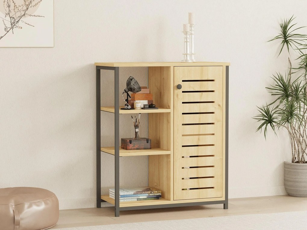 Regál Nuvopi 1 (dub zafírový + čierna). Akcia -17%. Vlastná spoľahlivá doprava až k Vám domov. 1092858