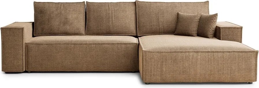 Svetlohnedá ženilková rozkladacia/s úložným priestorom rohová pohovka (pravý roh/s leňoškou) Maze – Maison de Rêve