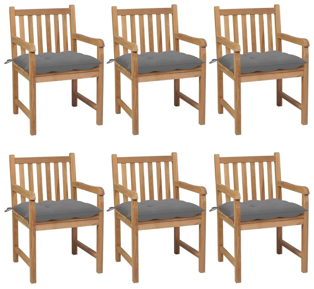 Záhradné stoličky 6 ks so sivými podložkami tíkový masív