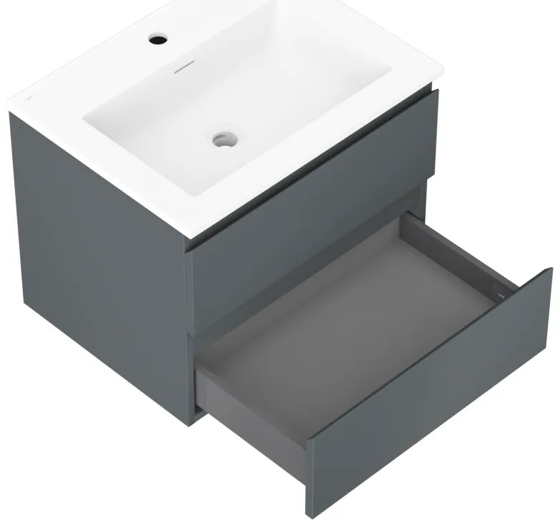 Mexen Orio, kúpeľňová skrinka 60 cm s umývadlom Otis, 2 zásuvky, grafitová matná/biela matná, 91A10-06047-2-BFF66-W18M01