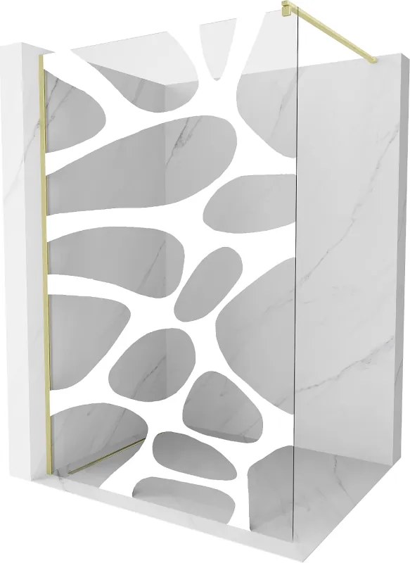 Mexen Kioto, sprchová zástena Walk-In 100 x 200 cm, 8mm číre sklo biely vzor, zlatý matný profil, 800-100-101-55-97