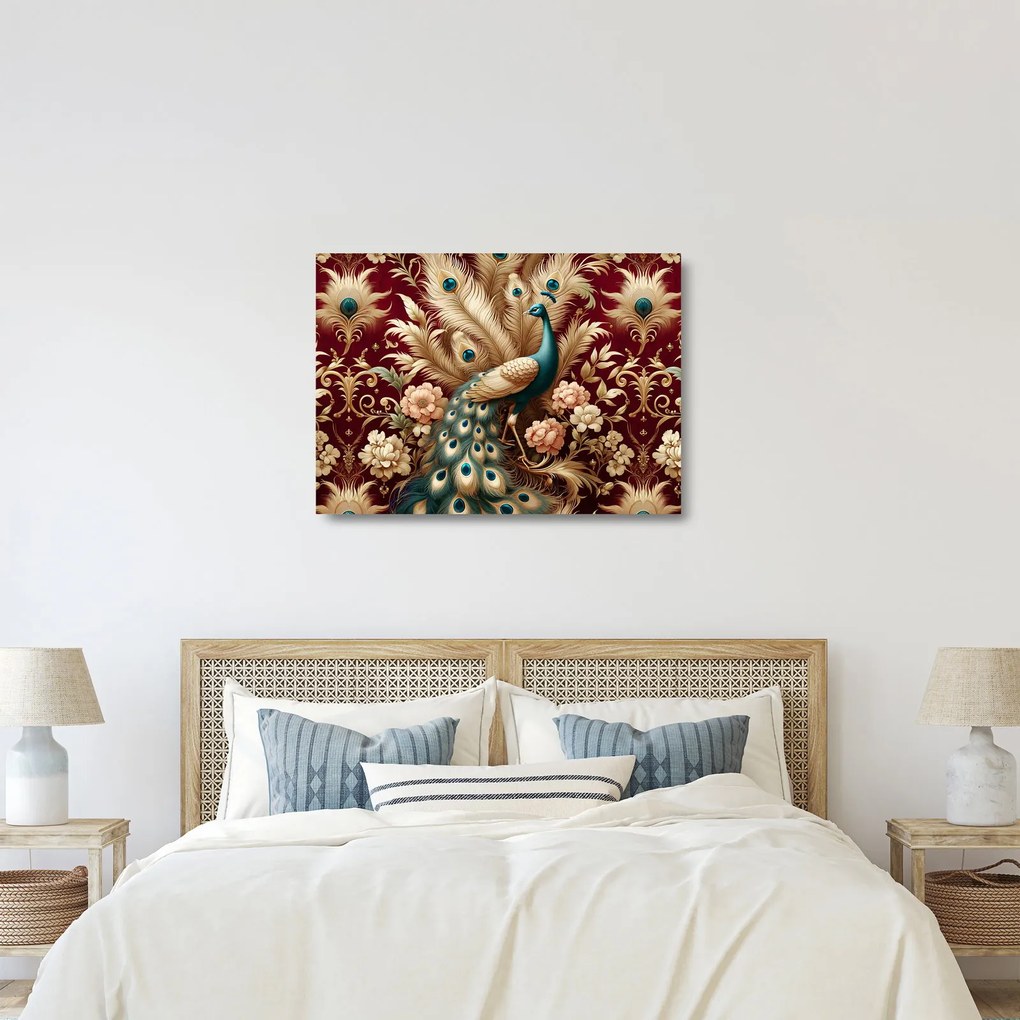 Sklenený obraz – Elegantný páv (70x50 cm)