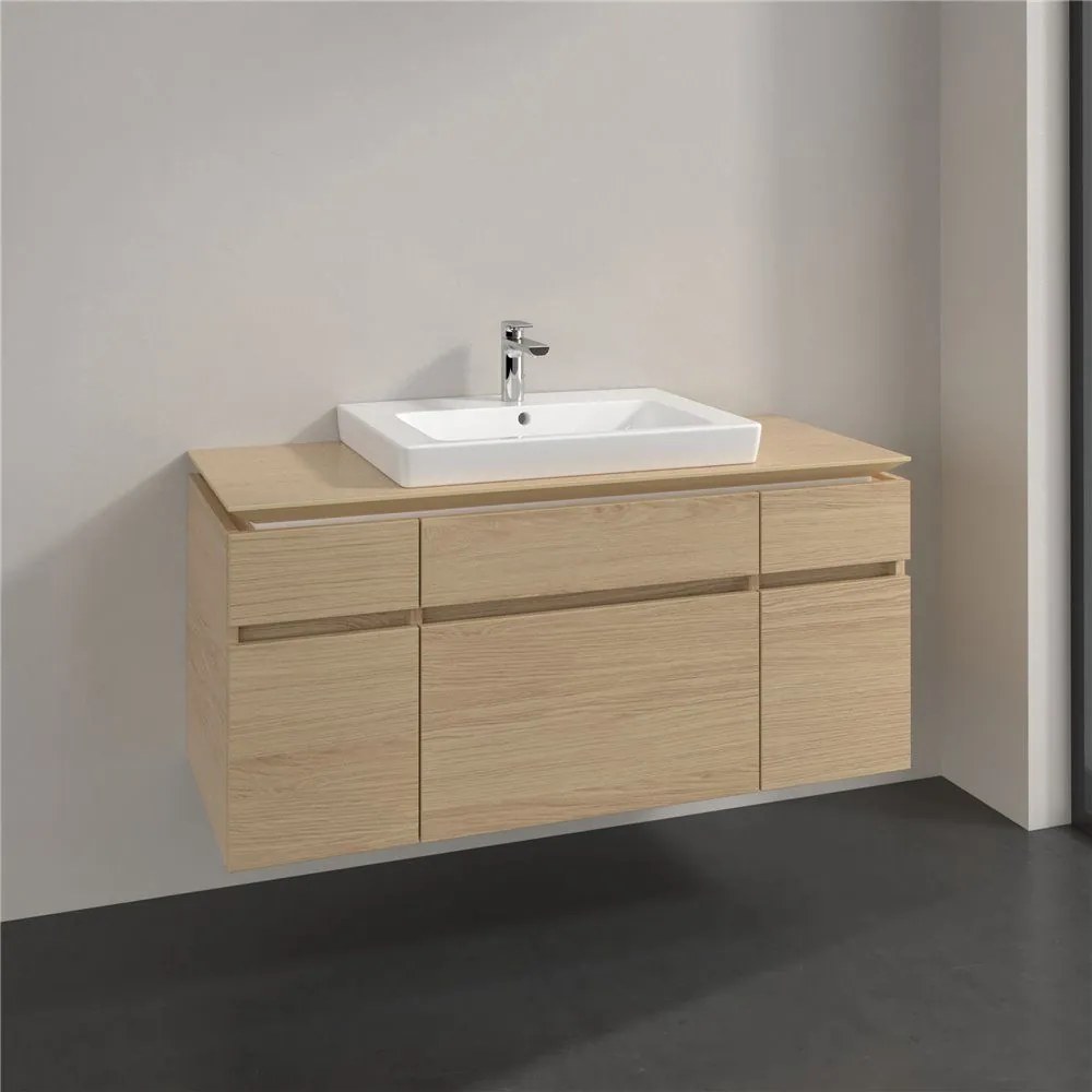 VILLEROY &amp; BOCH Legato závesná skrinka pod umývadlo (umývadlo v strede), 5 zásuviek, 1200 x 500 x 550 mm, Nordic Oak, B68300VJ