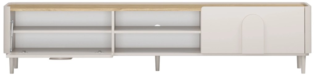 TV skrinka so zásuvkou Amilio 220 cm na nožičkách - kašmír / olejovaný dub / úchytky kašmír