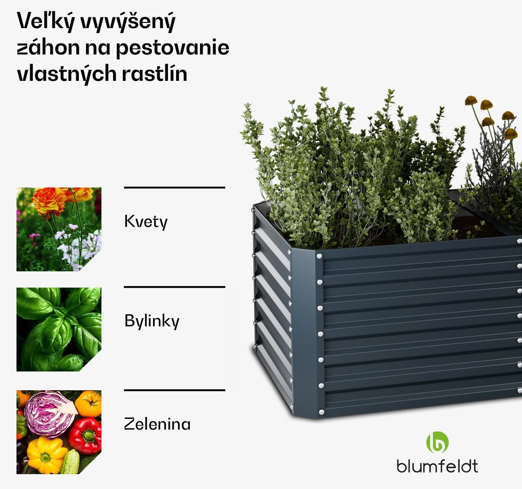Blumfeldt High Grow Straight vyvýšený záhon, 1440 L, Ergonomický, Odolný voči poveternostným vplyvom, Otvorená základňa