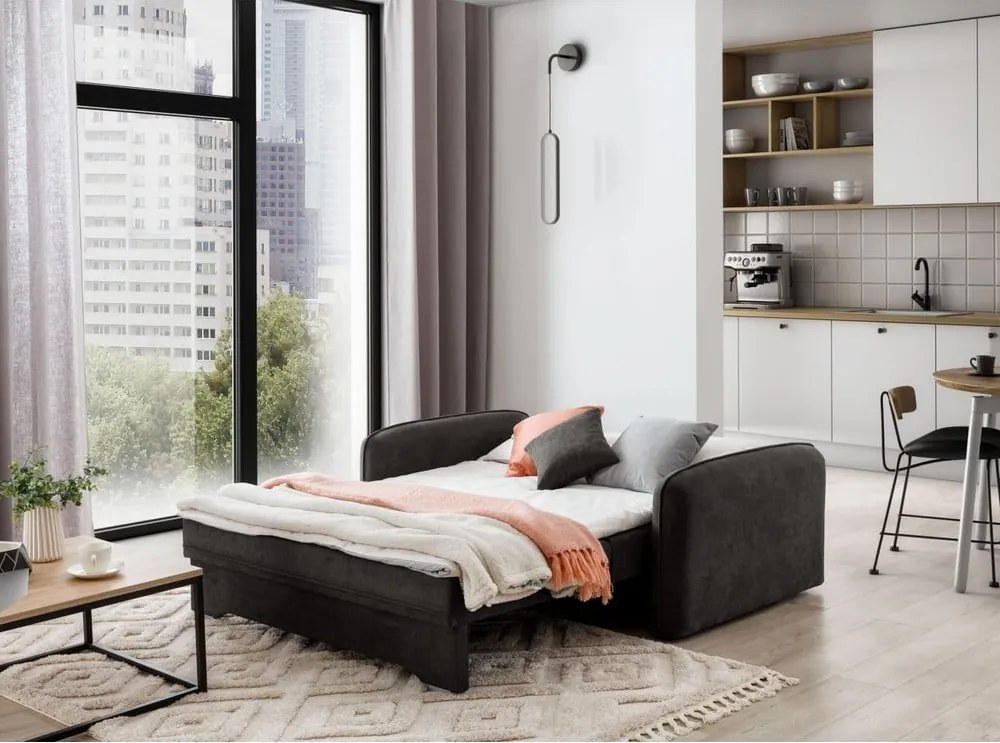 Tmavosivá ženilková rozkladacia/s úložným priestorom pohovka 155 cm Laine – ELTAP