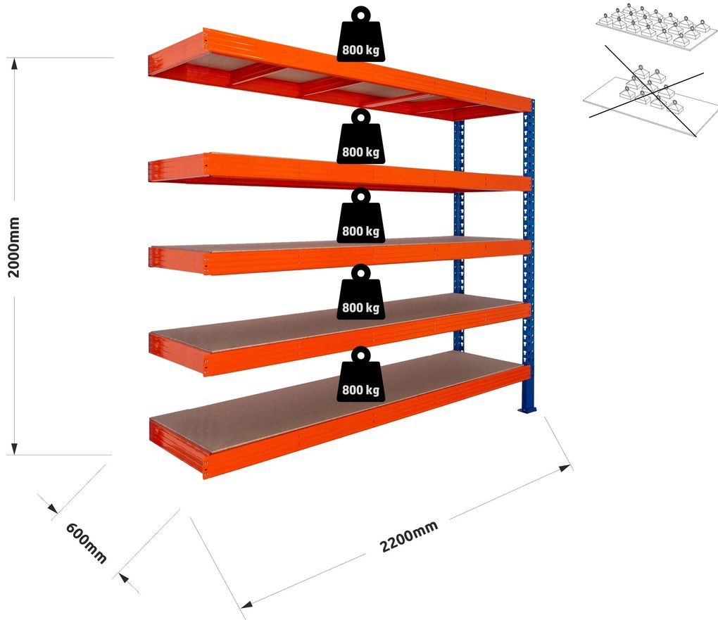 Trestles Prístavok k regálu 2000x2200x600, 5 políc Farba: červená a čierna