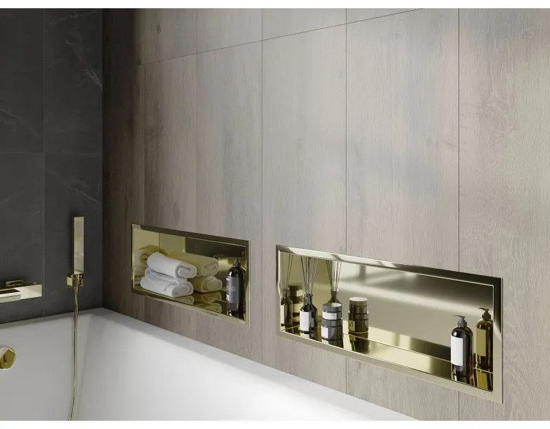 Mexen X-Wall-R, polička na zapustenie na obklad s golierom 60 x 20 cm, zlatá lesklá, 1950602010