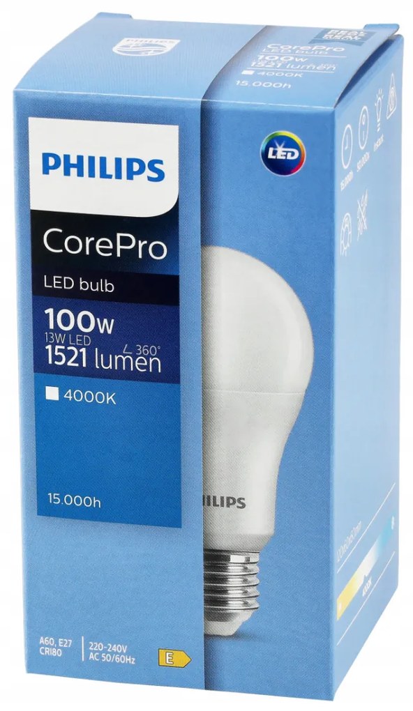 LED žiarovka Philips E27 - 13W - 1521 lm - neutrálna biela - CorePro Premium A60