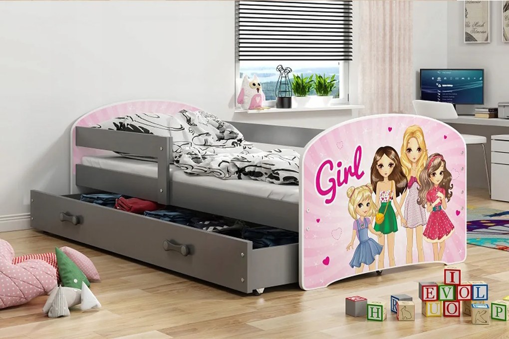 BMS Group LUKI Jednolôžková detská posteľ 160 x 80cm grafit Girls