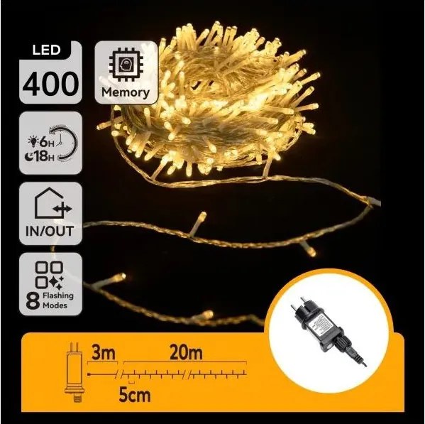 Aigostar - LED vonkajšia vianočná reťaz 400xLED/6W/230V 20m IP44 teplá biela