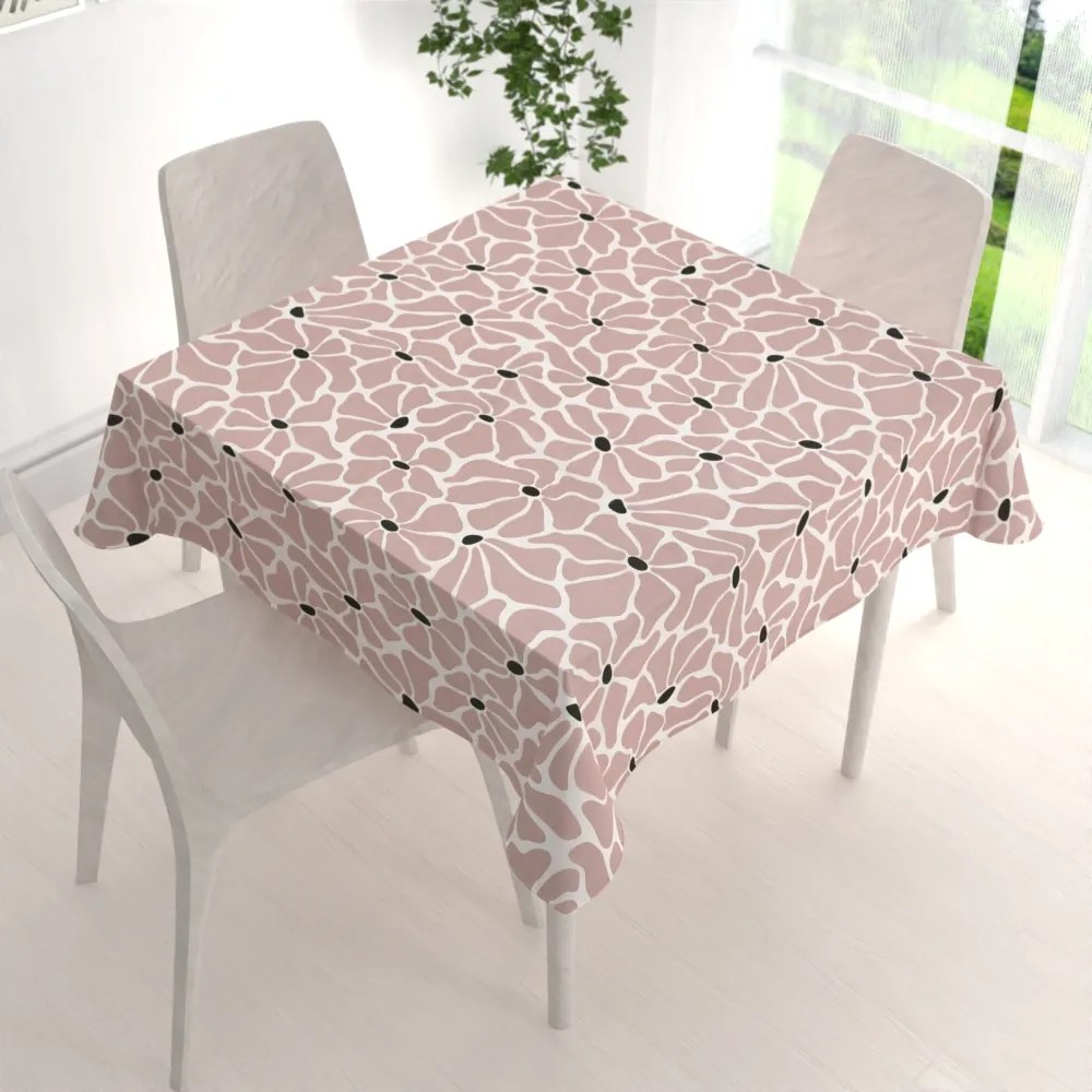 Biante Bavlnený štvorcový obrus Sandra SA-483 Hnedoružové designové kvety na bielom 130x130 cm