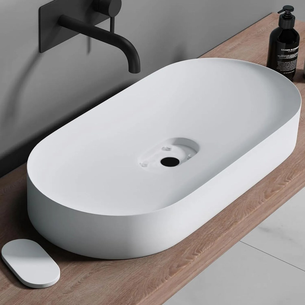 Rea iris, umývadlo na dosku z konglomerátu 700x355x105 mm, biela matná, REA-U4305
