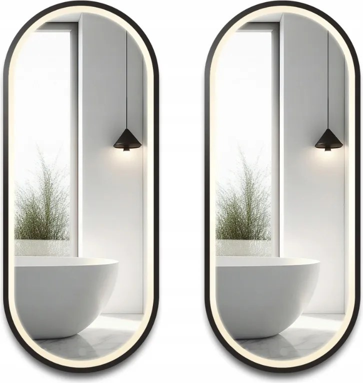 Sada dvoch oválnych zrkadiel Oskar Led II v čiernom ráme Mdf 103 x 203 cm