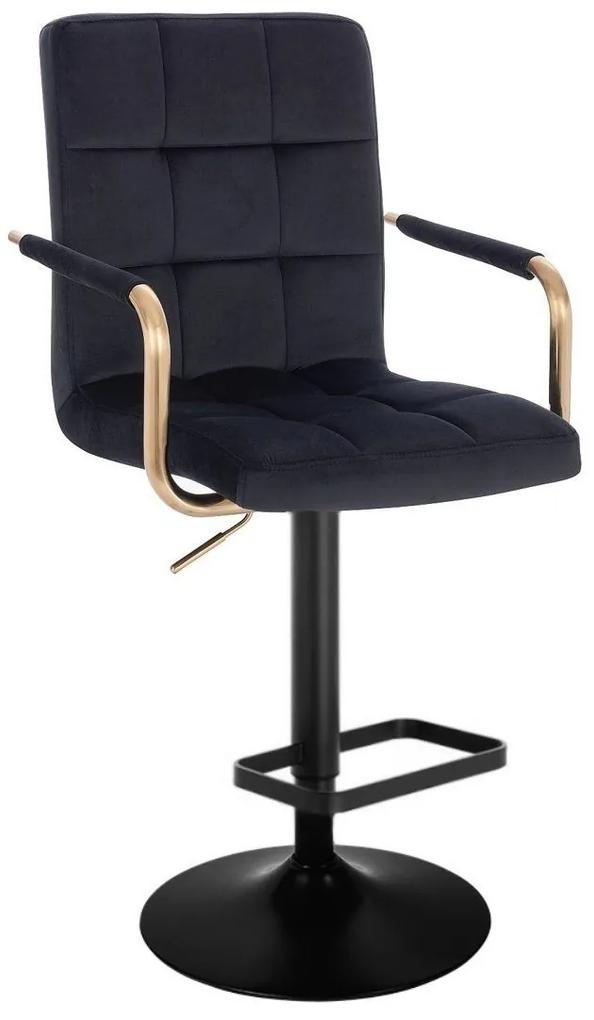 LuxuryForm Barová stolička VERONA GOLD VELUR na čiernom tanieri - čierna