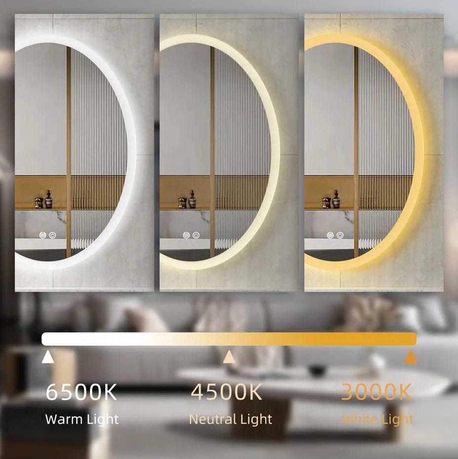 Erga Paola, oválne LED zrkadlo 80x100cm (100x80), 2645 lm, 3 farby svetla, predné a zadné osvetlenie, ERG-V01-302-1080-00