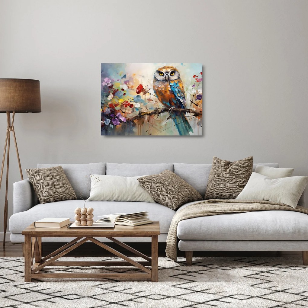 Sklenený obraz - Maľovaná sova (70x50 cm)