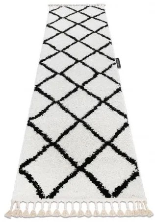 Behúň BERBER CROSS, biela - strapce, do kuchyne, predsiene, chodby, haly Veľkosť: 60x250cm