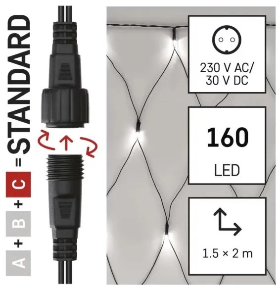 LED Vonkajšia vianočná reťaz 160xLED/2x1,5m IP44 studená biela