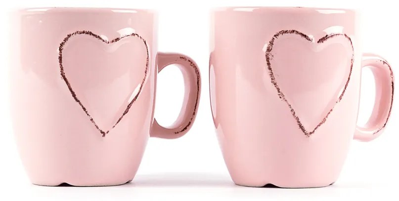 Sada kameninových hrnčekov Heart 150 ml, 2 ks, ružová