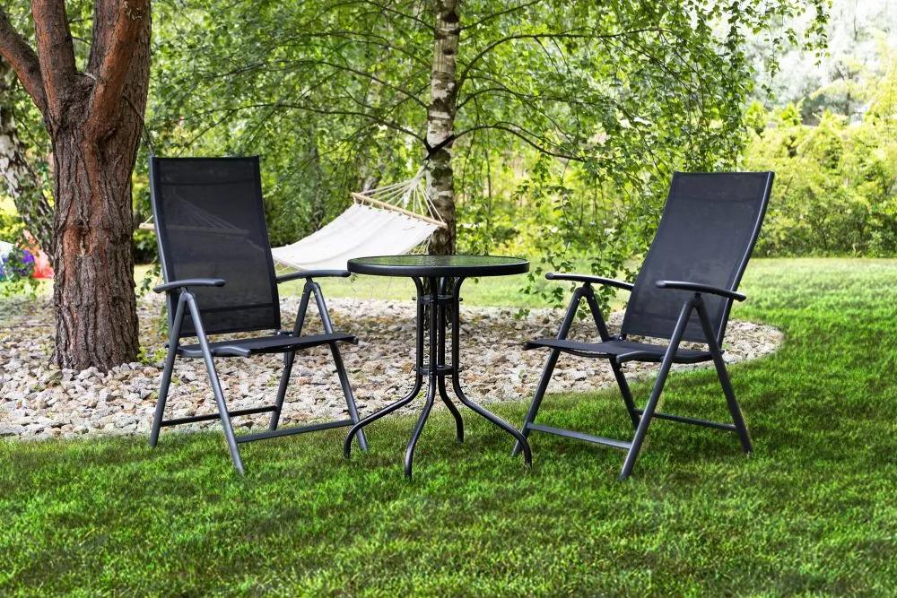 Záhradné stoličky 2ks - nastaviteľné | čierne