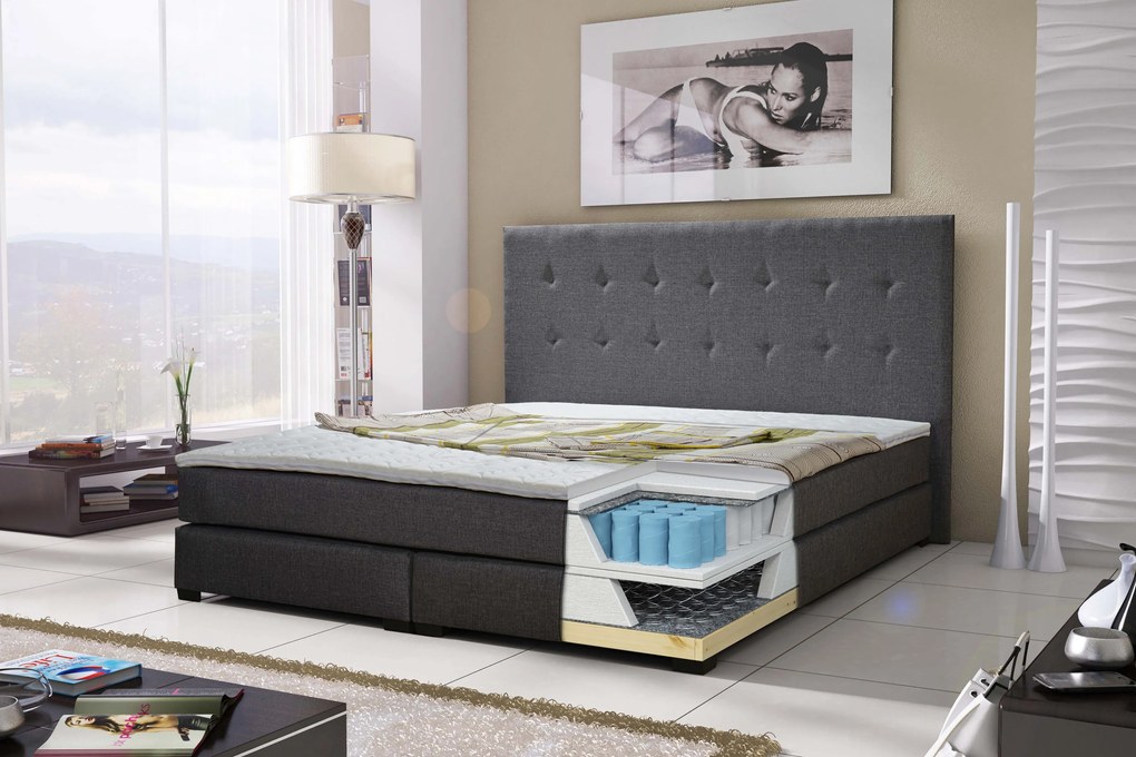Kontinentálna posteľ 160 cm Caserta (sivá) (s matracmi). Vlastná spoľahlivá doprava až k Vám domov. 616170