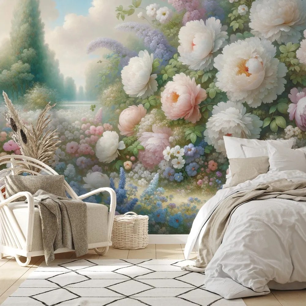 Tapeta pastelová kvetinová záhrada