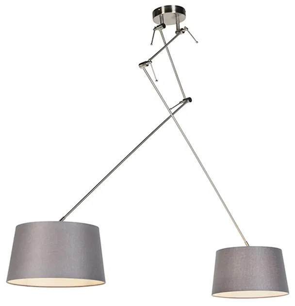 Závesná lampa s ľanovými odtieňmi tmavošedá 35 cm - oceľ Blitz II