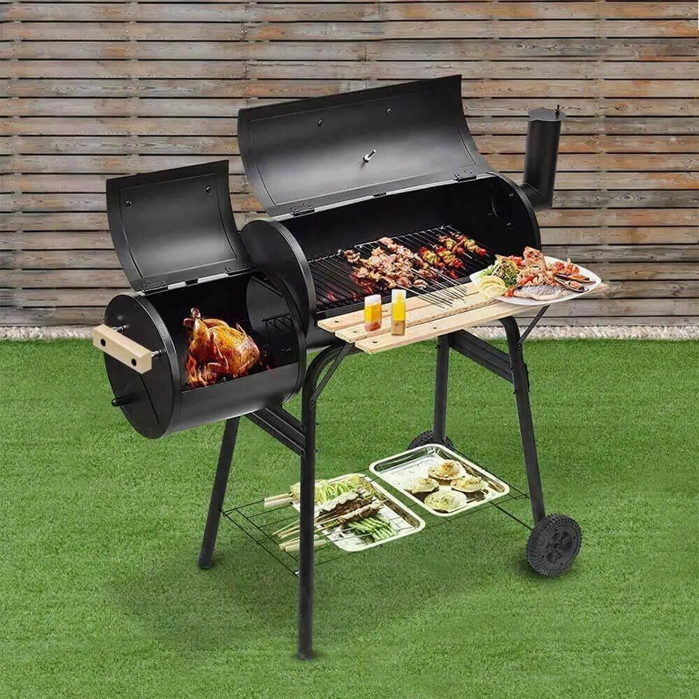 2 v 1 BBQ gril a smoker na drevené uhlie