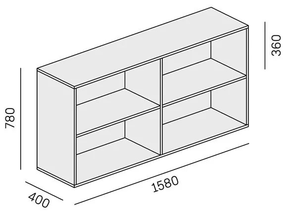 PLAN Kancelársky policový regál LAYERS, dlhý, 2 police, 1582 x 400 x 777, dub prírodný