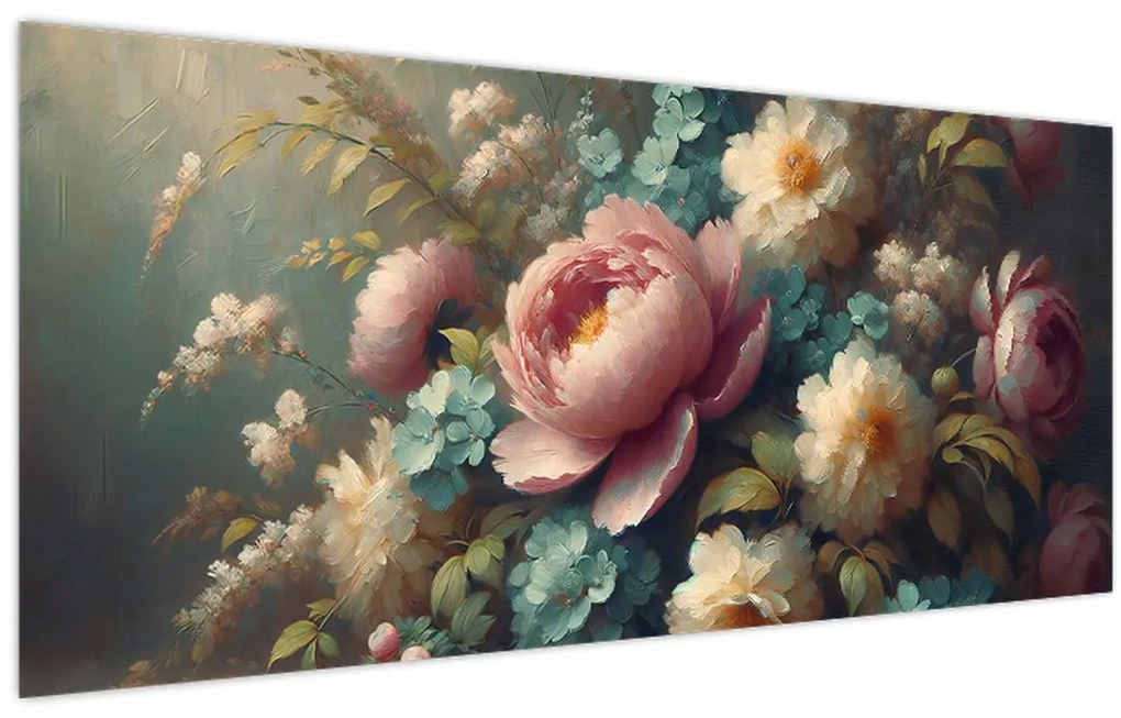 Obraz - Zátišie s kvetmi - maľba (120x50 cm)