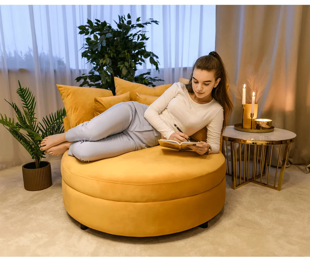 Okrúhle kreslo, Velvet látka žltá, SALOTO