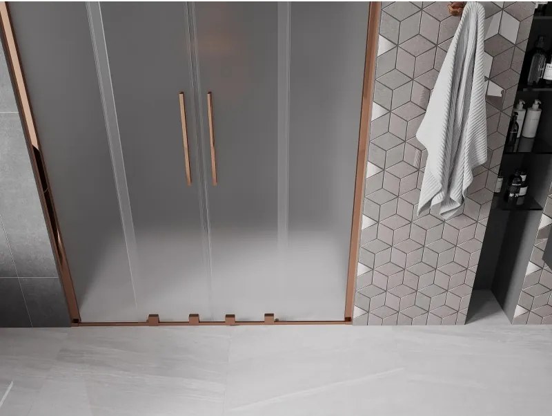 Mexen Velar Duo, posuvné sprchové dvere do otvoru 140 cm, 8mm sklo námraza, ružové zlato, 871-140-000-32-60