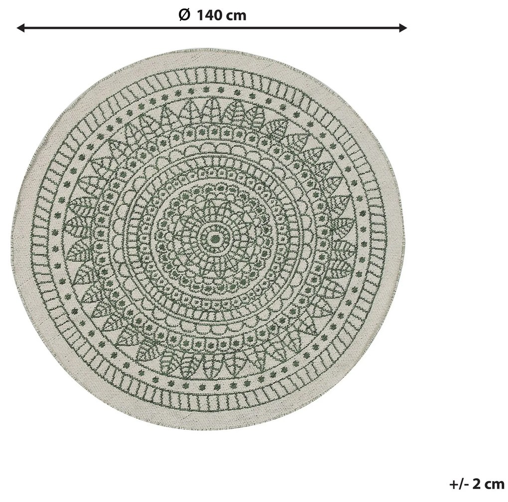 Okrúhly obojstranný vonkajší koberec ⌀ 140 cm zelená/biela YALAK Beliani