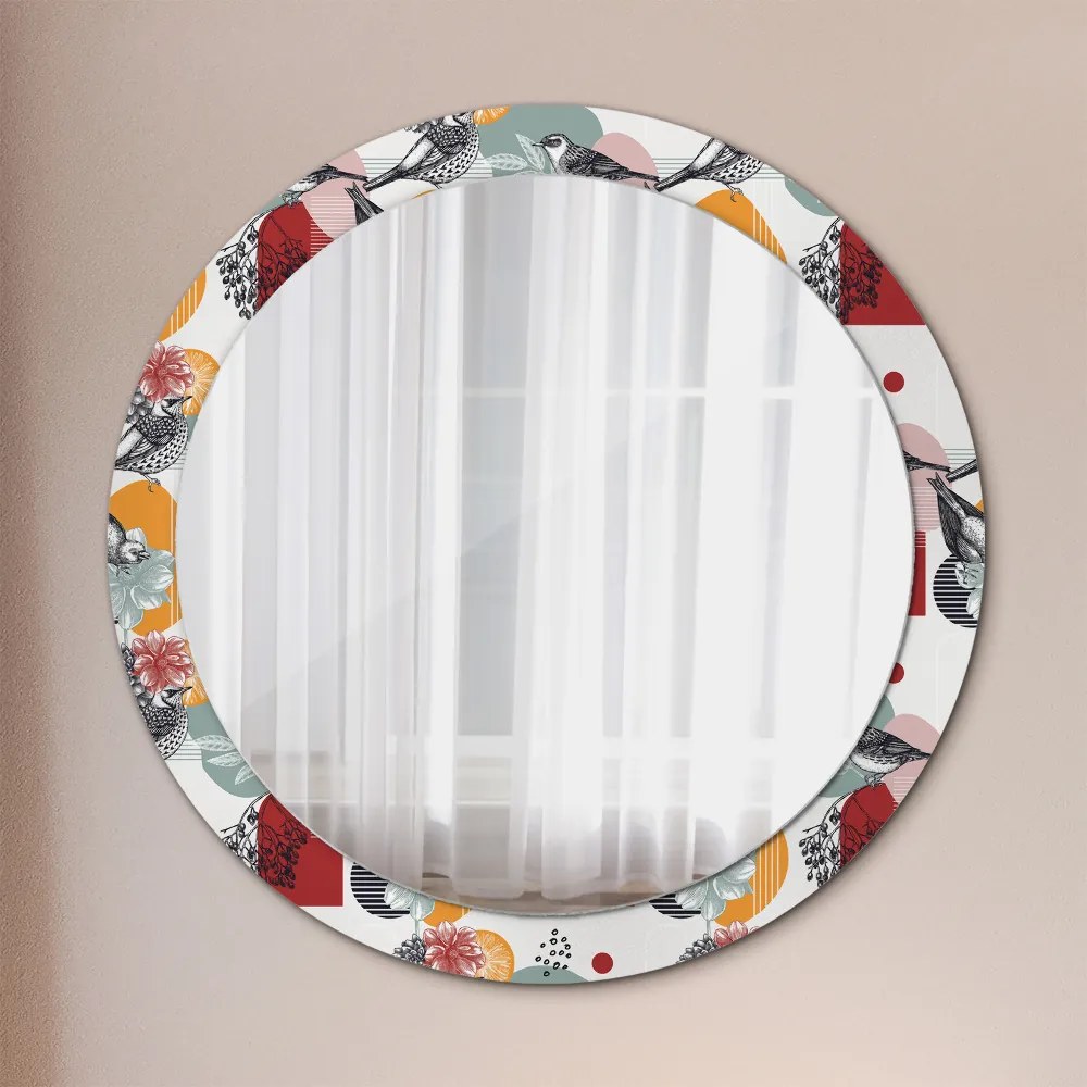 Okrúhle ozdobné zrkadlo Abstrakcia s vtákmi fi 90 cm