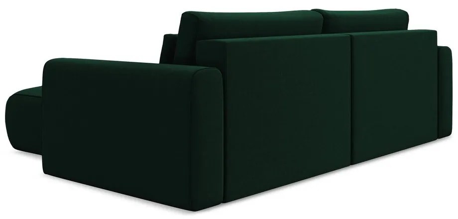 Zelená zamatová rozkladacia/s úložným priestorom rohová pohovka (pravý roh/s leňoškou) Kapua – Makamii