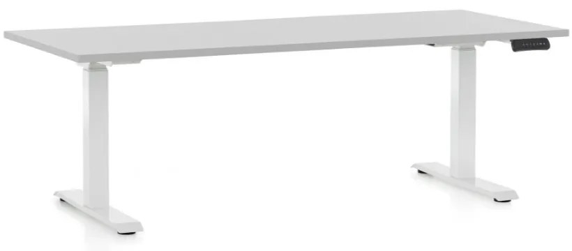 Výškovo nastaviteľný stôl OfficeTech C, 180 x 80 cm, biela podnož, svetlo sivá