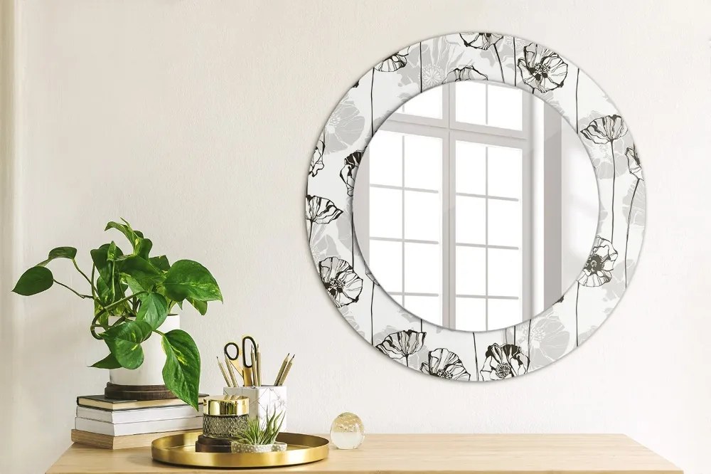 Okrúhle ozdobné zrkadlo na stenu Kvety maki fi 50 cm