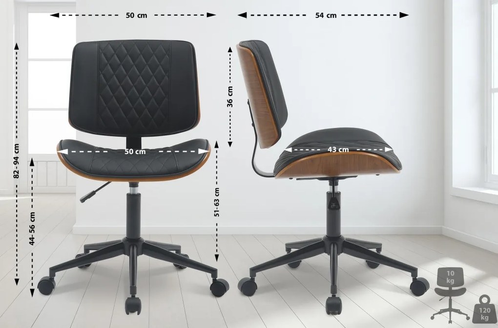 Design-Shop Kancelárska stolička Plover koženka - Orech / Čierna